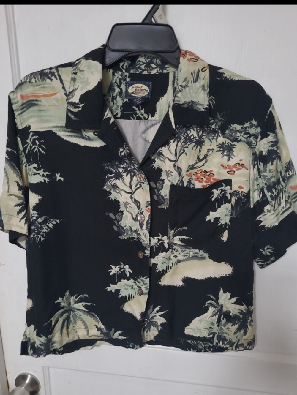 Tommy Bahama Black Tropical Print Short-Sleeve Button-Down Silk Shirt Small